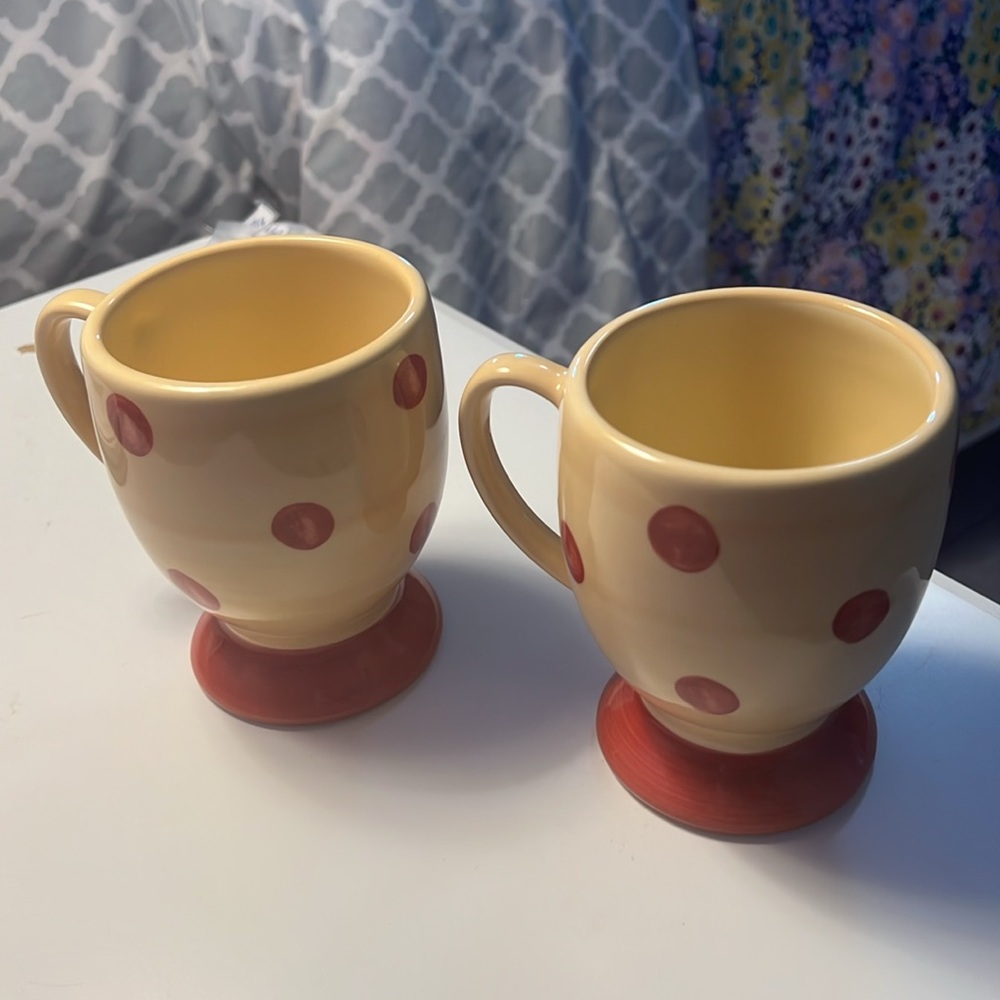 Lot of 2 Southern Living at Home Gail Pittman Siena Polka Dot Pottery Mugs